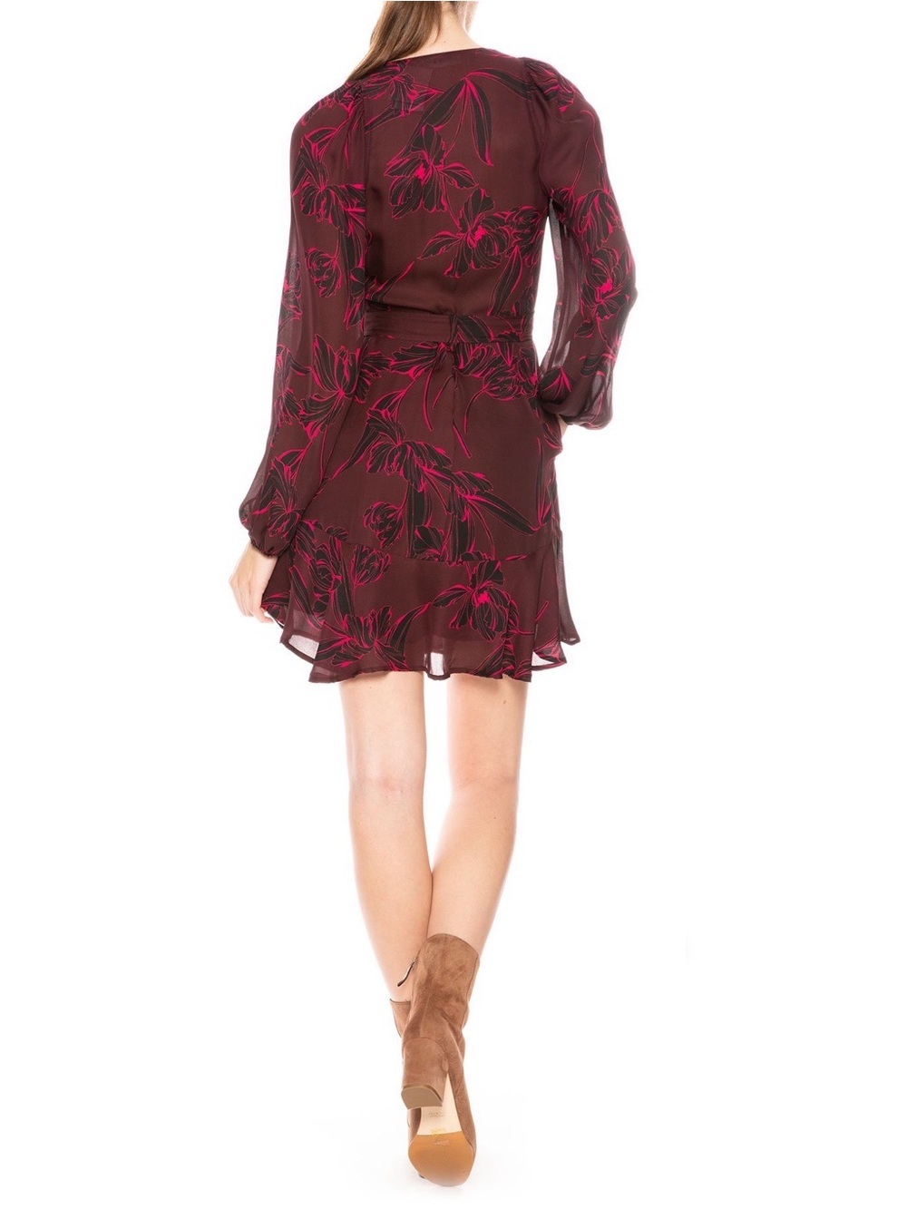 A.L.C. Revolve Embry Silk Floral Wrap Burgundy Mini Dress - Picture 3 of 10